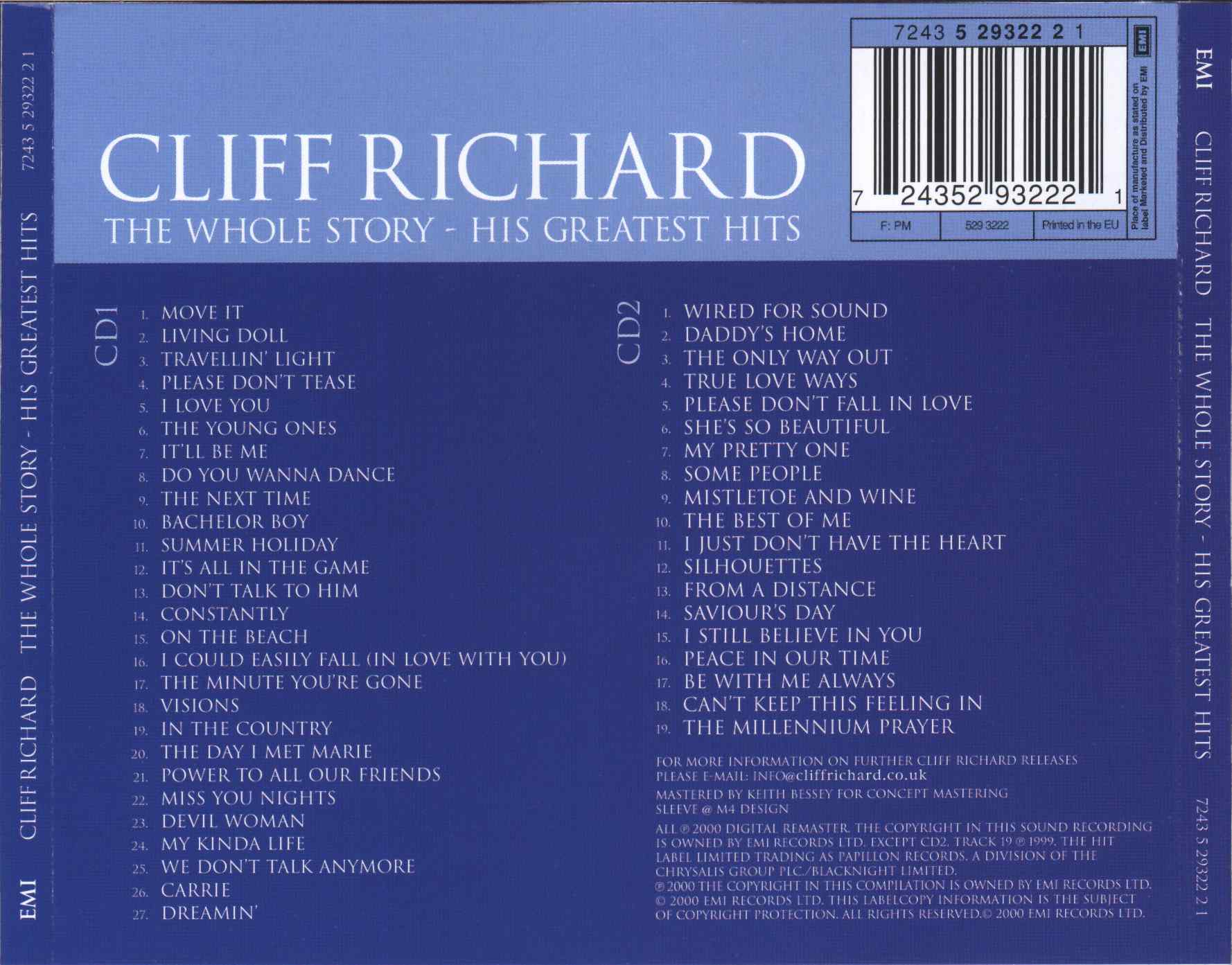 Cliff Richard  Whole Story; His Greatest Hits : Back
